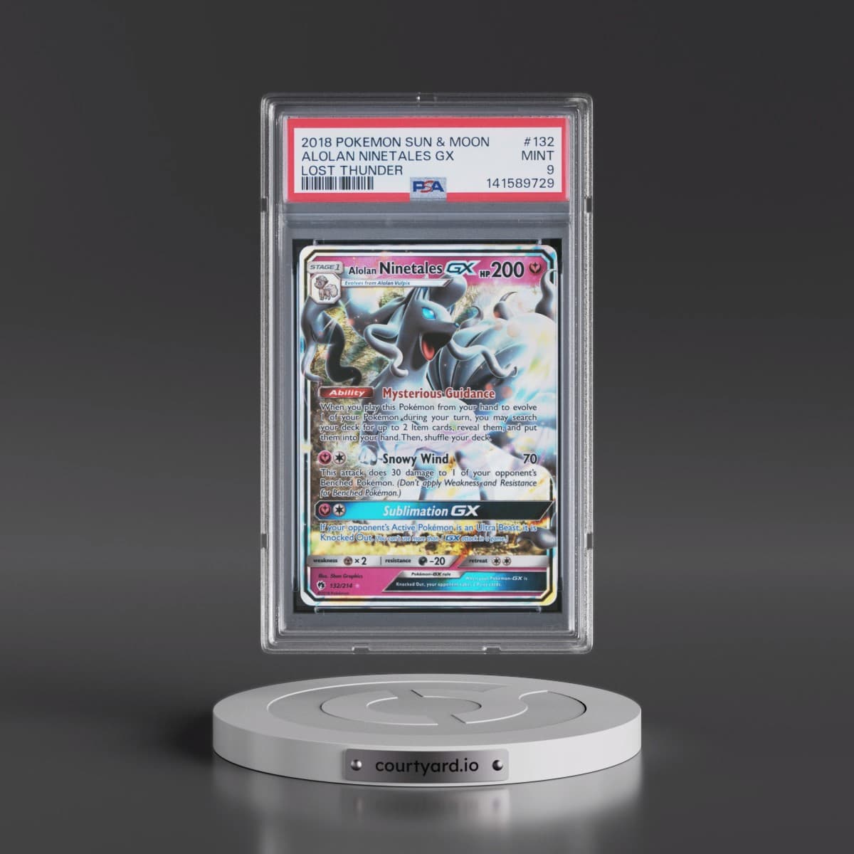 2018 Pokémon Sun & Moon Lost Thunder #132 Alolan Ninetales GX - Holo (PSA 9 MINT)