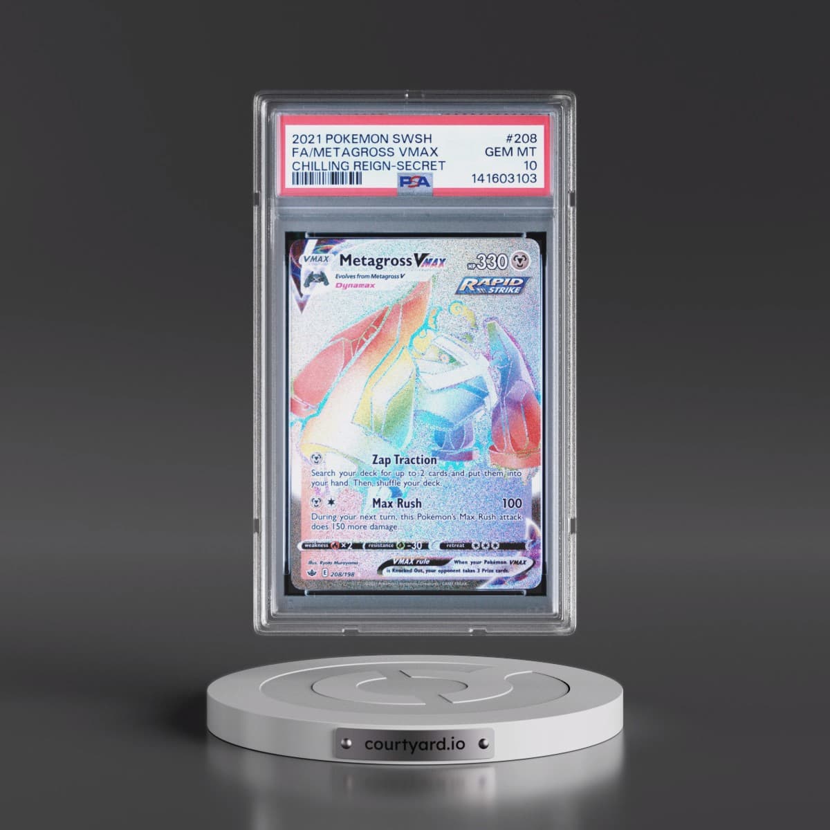 2021 Pokémon Sword & Shield Chilling Reign #208 Metagross Vmax - Full Art Secret (PSA 10 GEM MINT)