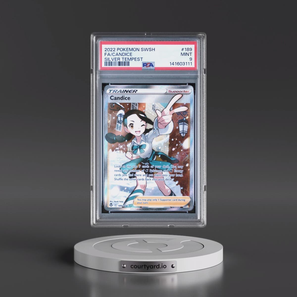 2022 Pokémon Sword & Shield Silver Tempest #189 Candice - Full Art (PSA 9 MINT)