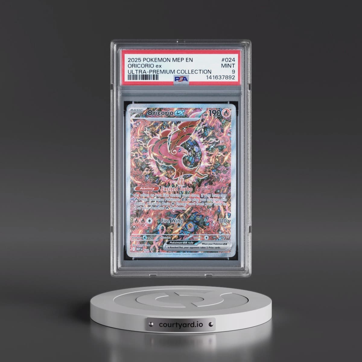 2025 Pokémon Mep EN-Me Black Star Promo #024 Oricorio EX - Holo Mega Charizard X EX Ultra-Premium Collection (PSA 9 MINT)