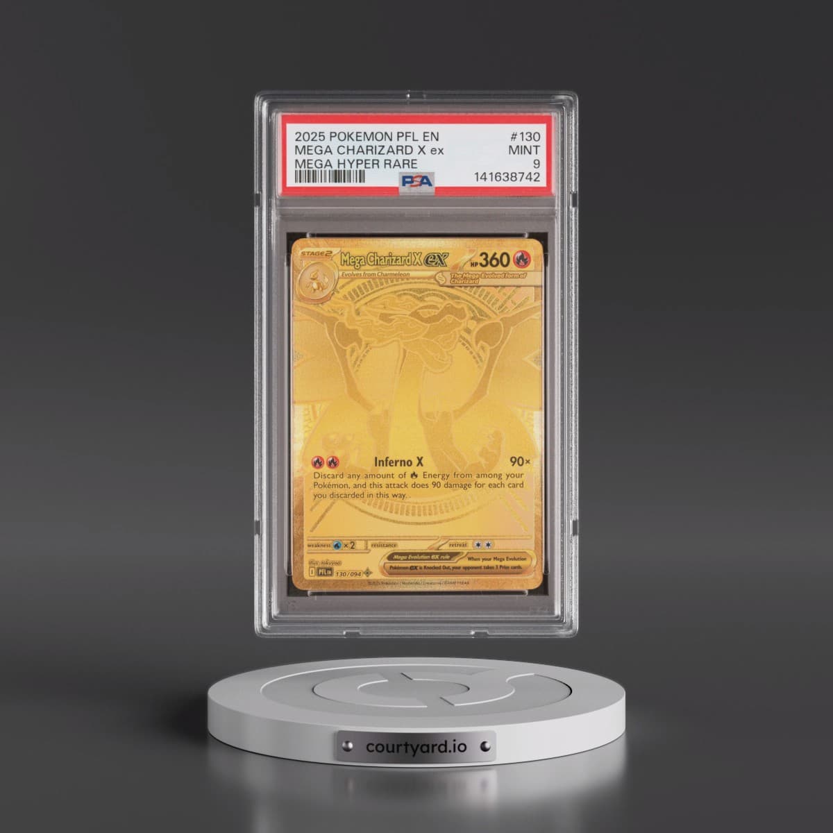 2025 Pokémon Pfl EN-Phantasmal Flames #130 Mega Charizard X EX - Holo Mega Hyper Rare (PSA 9 MINT)