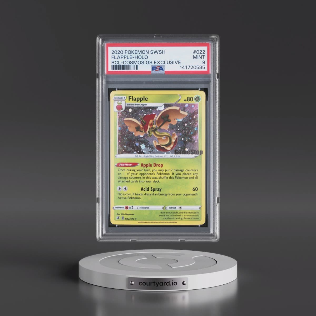 2020 Pokémon Sword & Shield Rebel Clash #022 Flapple - Holo Cosmos Gamestop Exclusive (PSA 9 MINT)