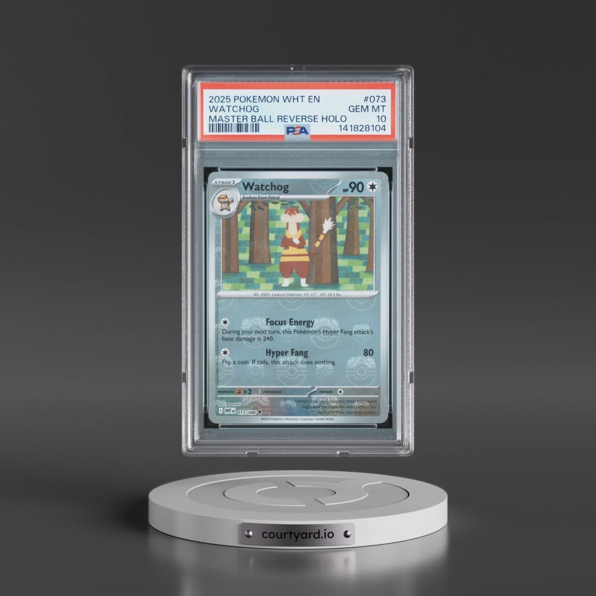2025 Pokémon Wht EN-White Flare #073 Watchog - Reverse Holo Master Ball (PSA 10 GEM MINT)