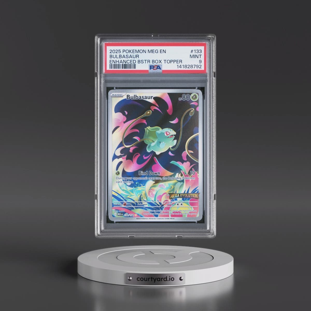 2025 Pokémon Meg EN-Mega Evolution #133 Bulbasaur - Enhanced Booster Box Topper (PSA 9 MINT)