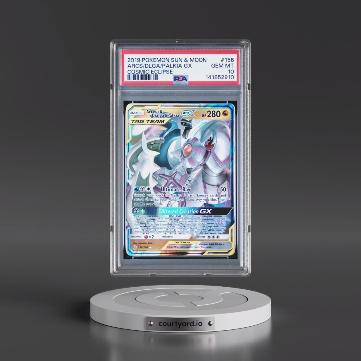 2019 Pokémon Sun & Moon Cosmic Eclipse #156 Arceus & Dialga & Palkia GX - Holo (PSA 10 GEM MINT)