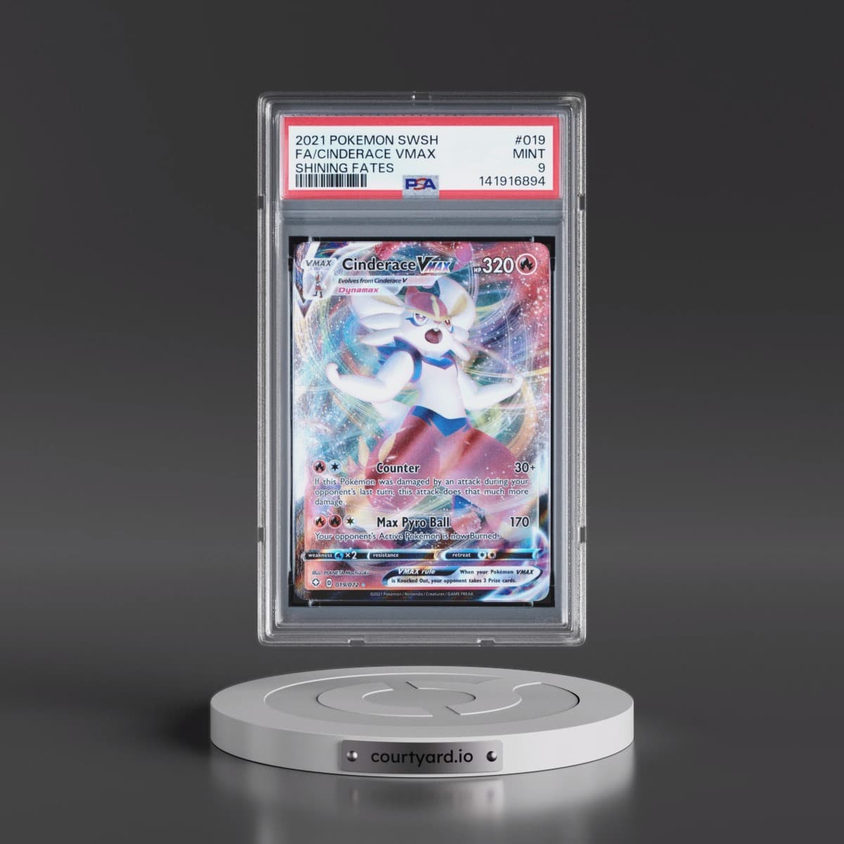 2021 Pokémon Sword & Shield Shining Fates #019 Cinderace Vmax - Full Art (PSA 9 MINT)