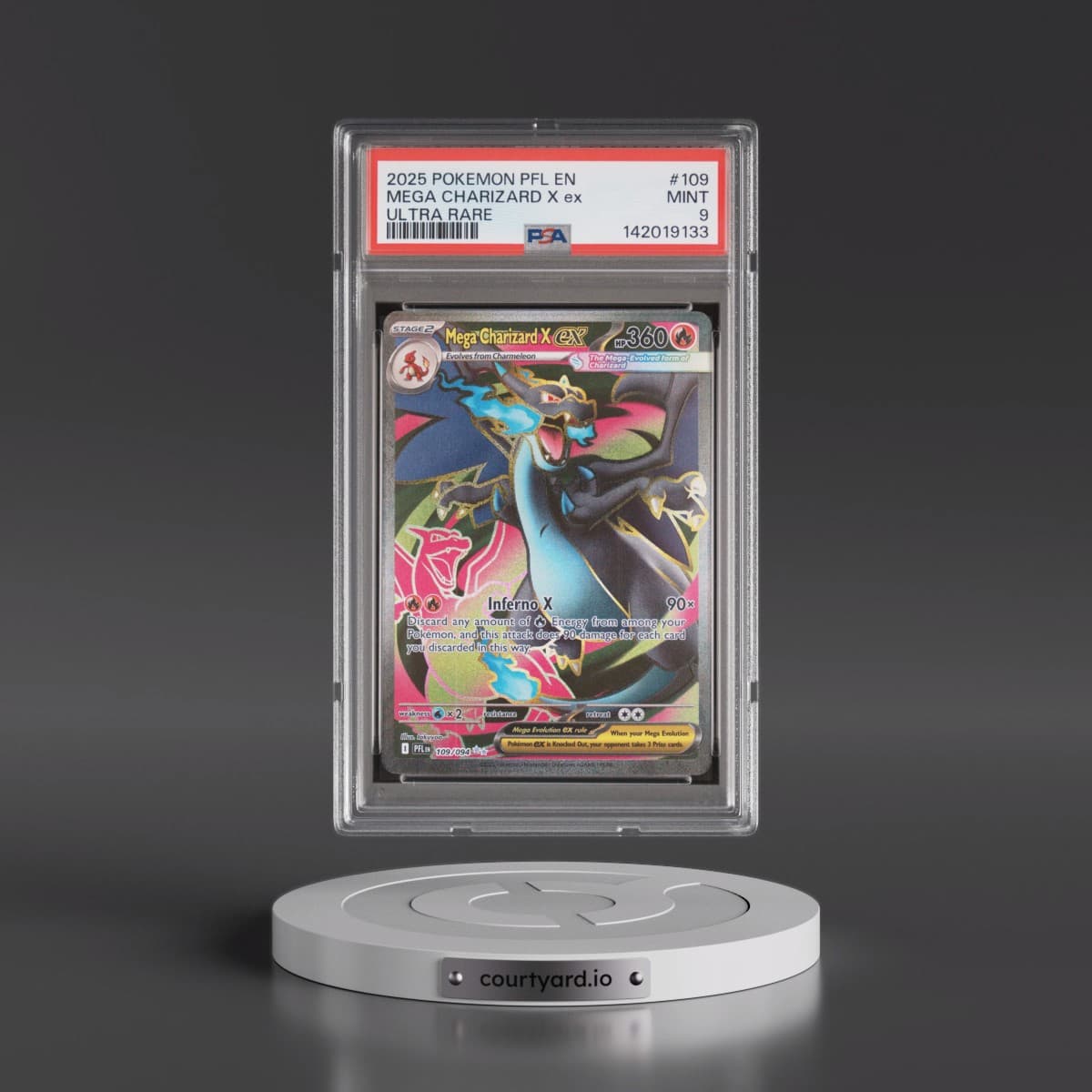 2025 Pokémon Pfl EN-Phantasmal Flames #109 Mega Charizard X EX - Holo Ultra Rare (PSA 9 MINT)