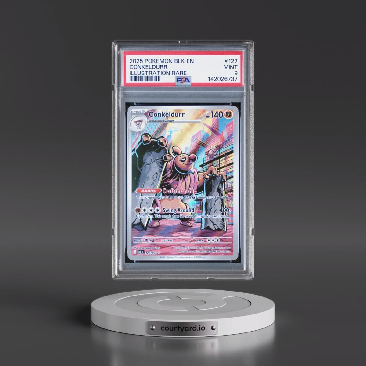 2025 Pokémon Blk EN-Black Bolt #127 Conkeldurr - Illustration Rare (PSA 9 MINT)