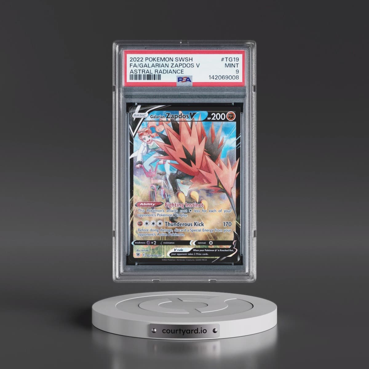 2022 Pokémon Sword & Shield Astral Radiance #TG19 Galarian Zapdos V - Holo Full Art (PSA 9 MINT)