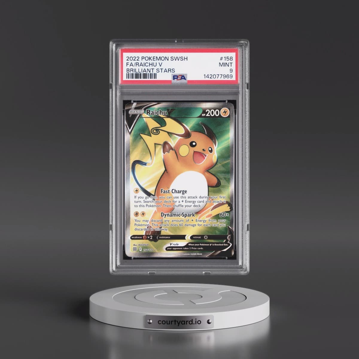2022 Pokémon Sword & Shield Brilliant Stars #158 Raichu V - Holo Full Art (PSA 9 MINT)