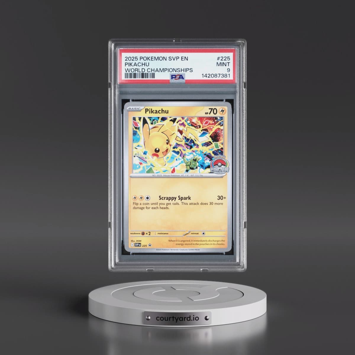 2025 Pokémon Svp EN-SV Black Star Promo #225 Pikachu - World Championships (PSA 9 MINT)