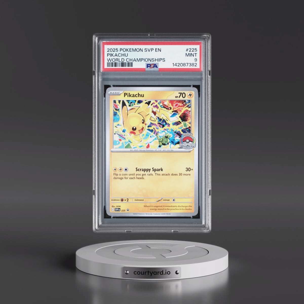 2025 Pokémon Svp EN-SV Black Star Promo #225 Pikachu - World Championships (PSA 9 MINT)