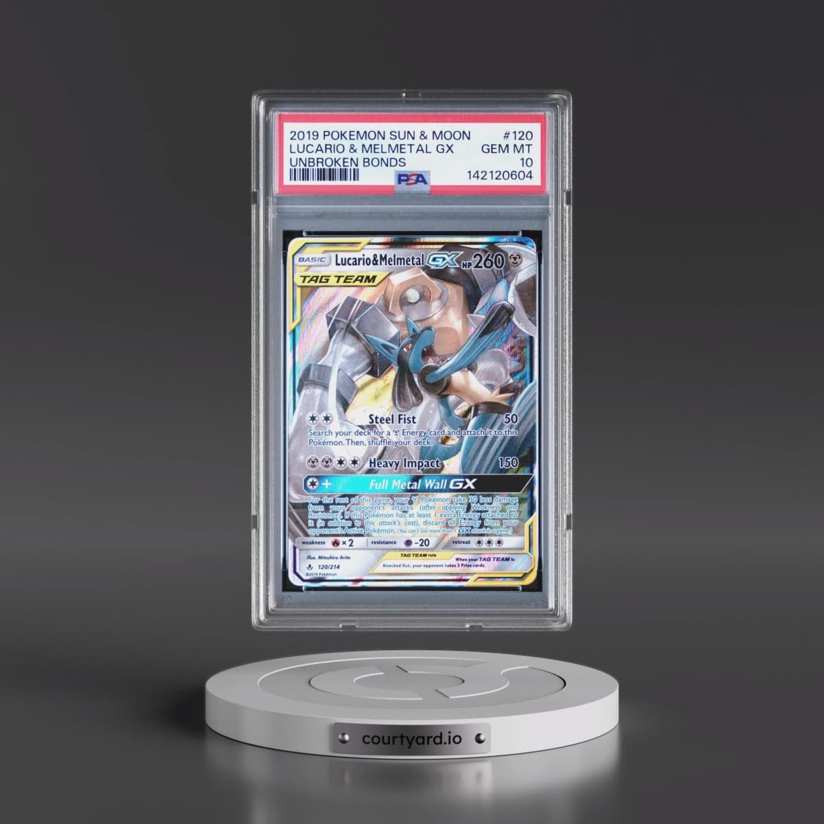 2019 Pokémon Sun & Moon Unbroken Bonds #120 Lucario & Melmetal GX - Holo (PSA 10 GEM MINT)