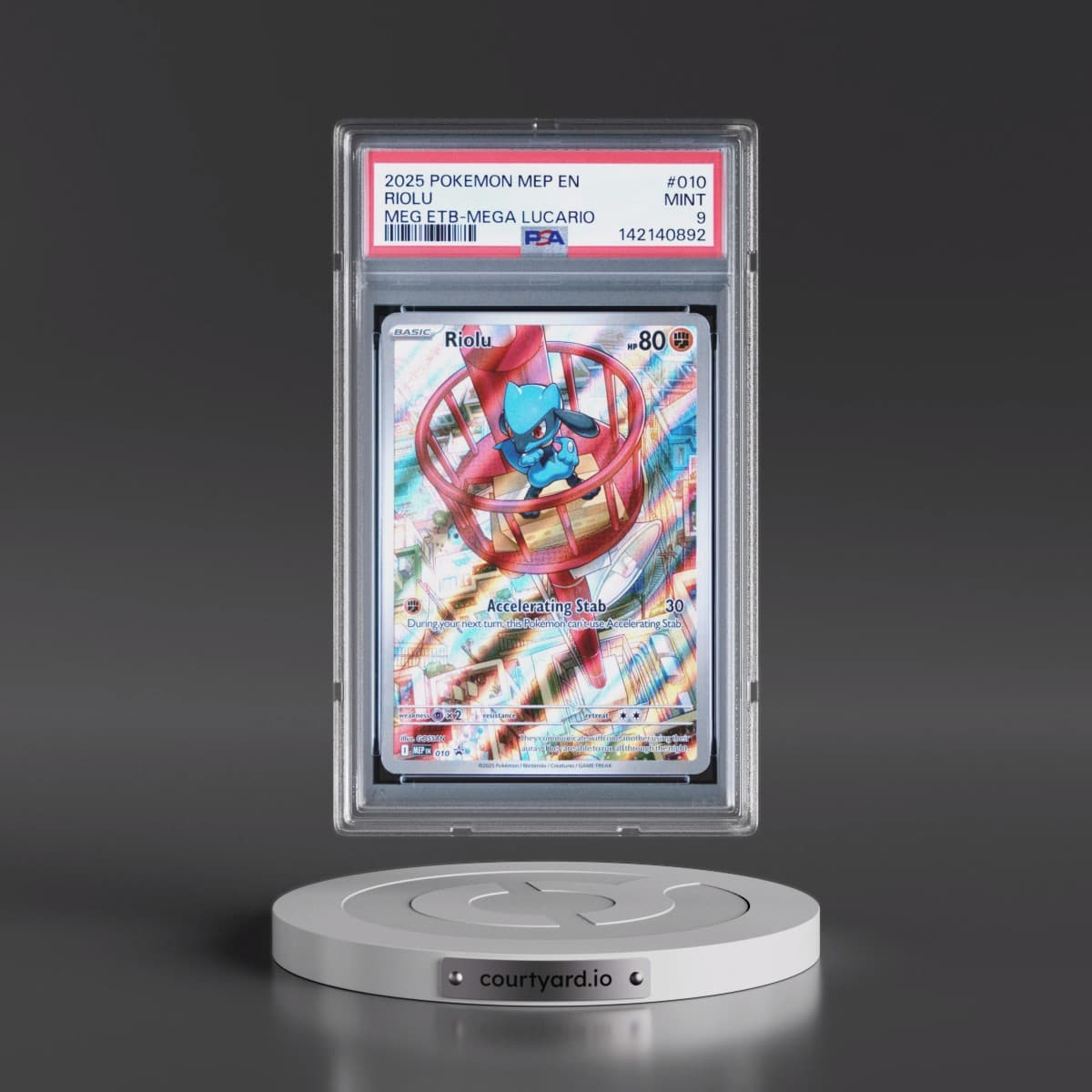 2025 Pokémon Mep EN-Me Black Star Promo #010 Riolu - Mega Evolution Elite Trainer Box-Mega Lucario (PSA 9 MINT)
