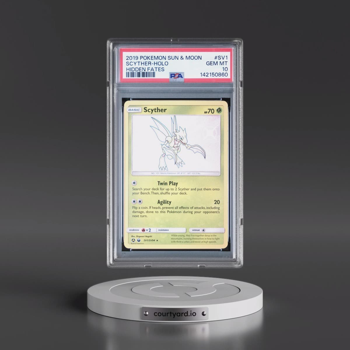 2019 Pokémon Sun & Moon Hidden Fates #SV1 Scyther - Holo (PSA 10 GEM MINT)