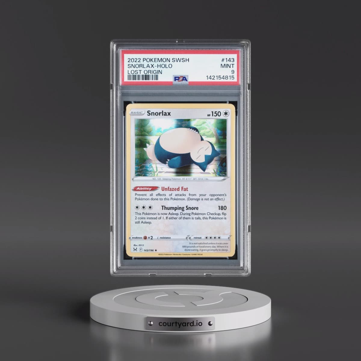 2022 Pokémon Sword & Shield Lost Origin #143 Snorlax - Holo (PSA 9 MINT)