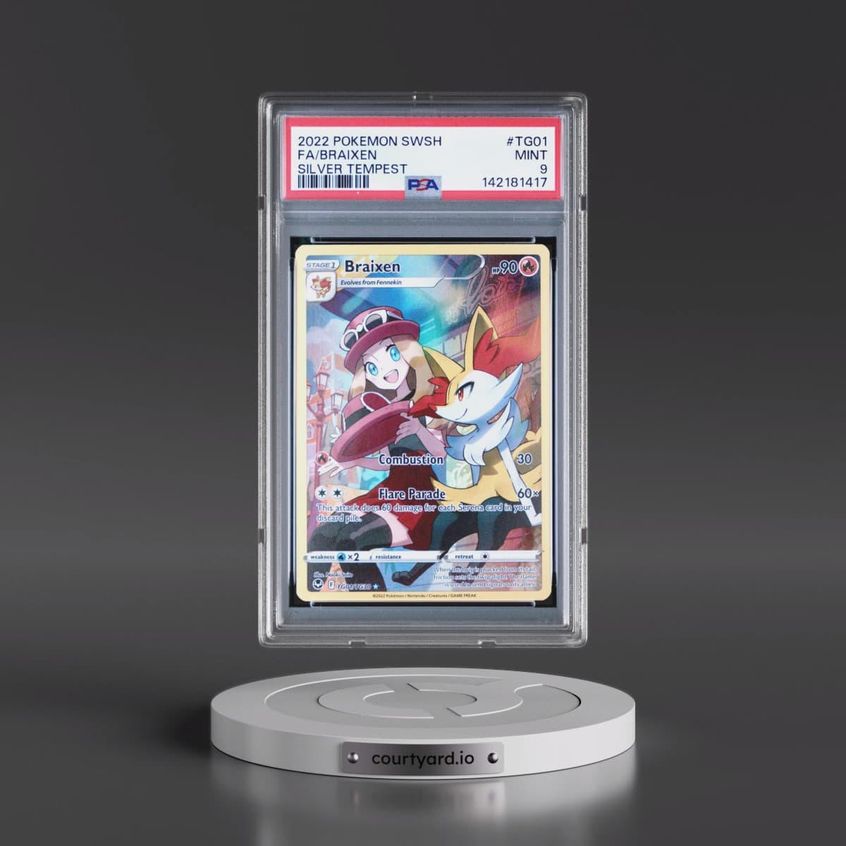 2022 Pokémon Sword & Shield Silver Tempest #TG01 Braixen - Full Art (PSA 9 MINT)