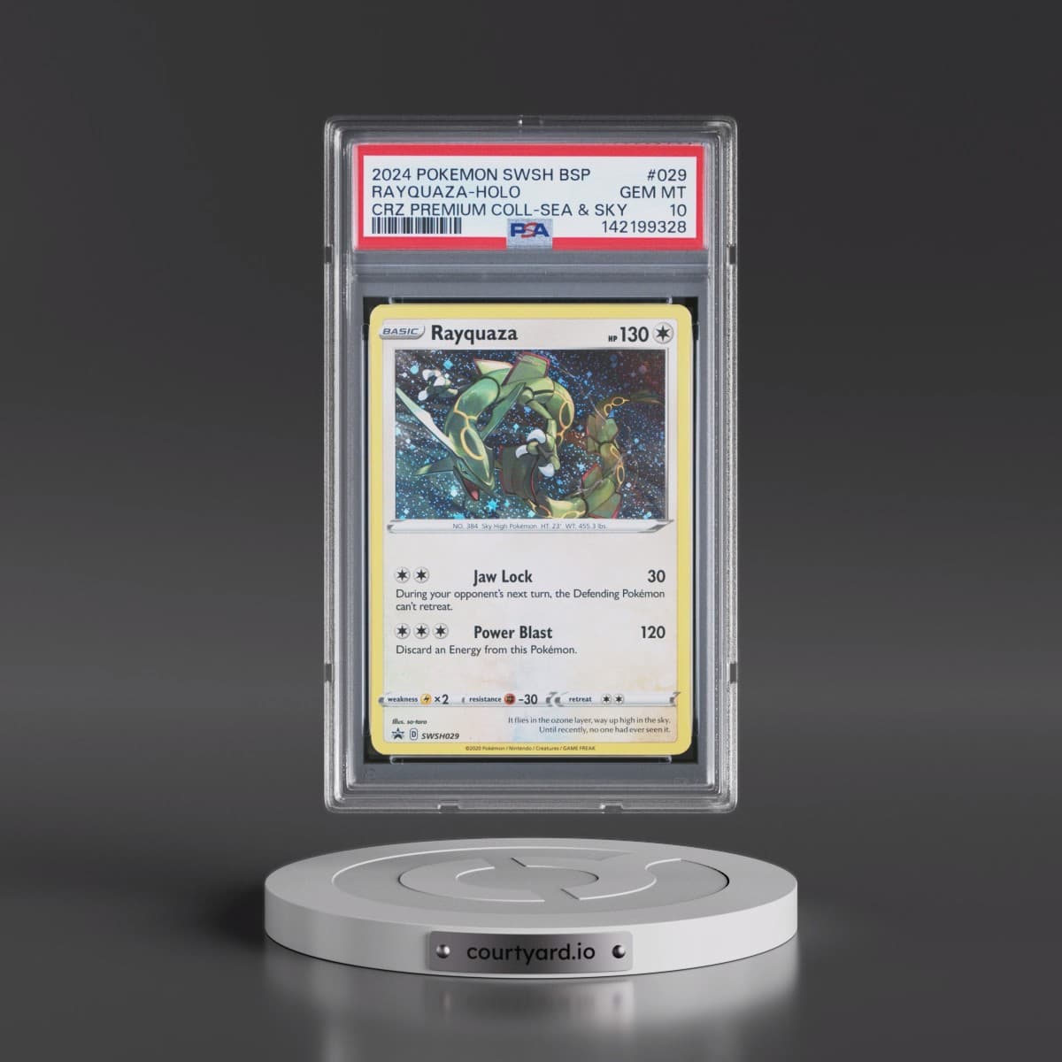 2024 Pokémon Swsh Black Star Promo #029 Rayquaza - Holo Crown Zenith Premium Collection Sea & Sky (PSA 10 GEM MINT)