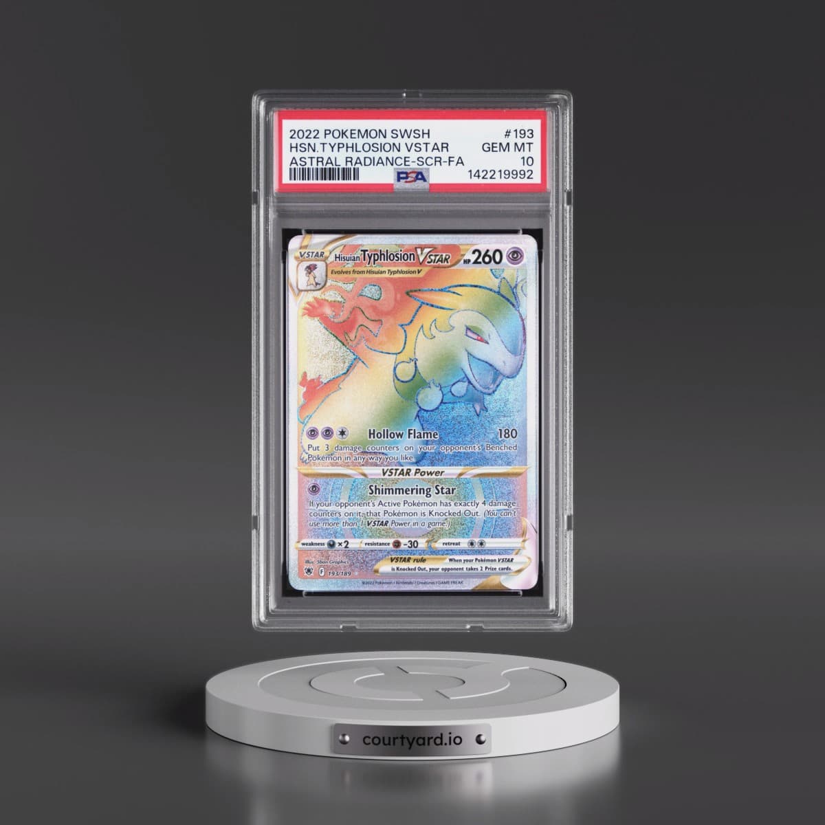 2022 Pokémon Sword & Shield Astral Radiance #193 Hisuian Typhlosion Vstar - Full Art Secret (PSA 10 GEM MINT)