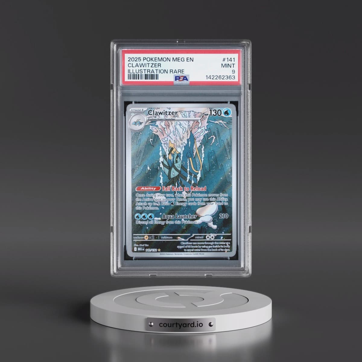 2025 Pokémon Meg EN-Mega Evolution #141 Clawitzer - Illustration Rare (PSA 9 MINT)
