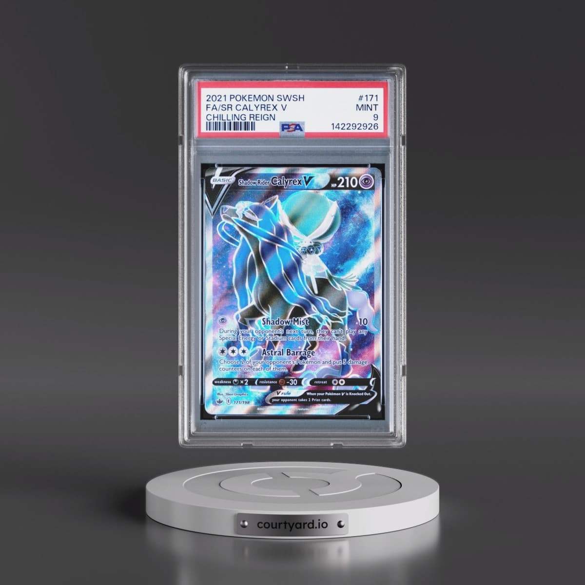 2021 Pokémon Sword & Shield Chilling Reign #171 Shadow Rider Calyrex V - Holo Full Art (PSA 9 MINT)