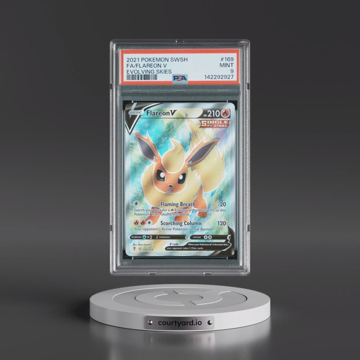 2021 Pokémon Sword & Shield Evolving Skies #169 Flareon V - Holo Full Art (PSA 9 MINT)
