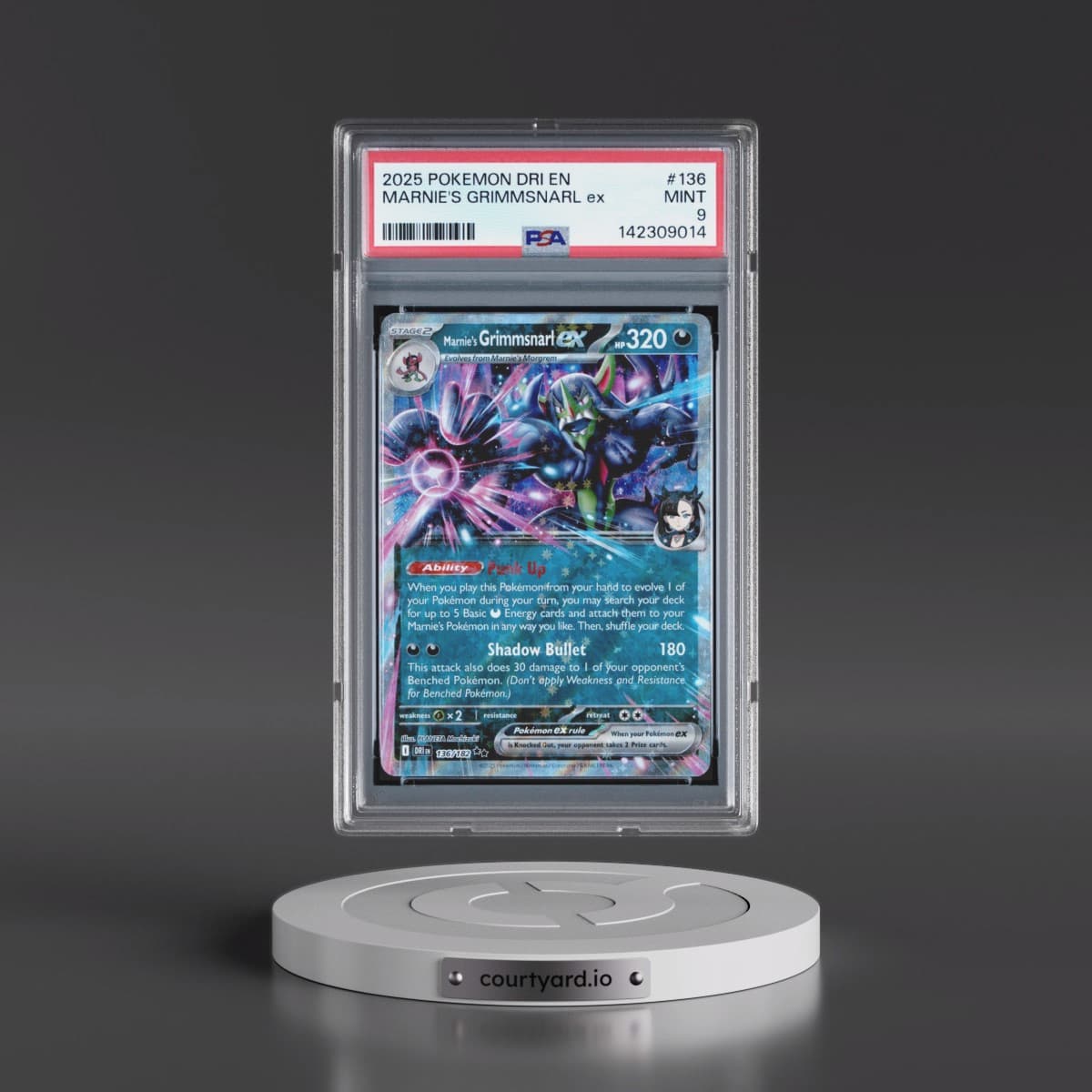 2025 Pokémon Dri EN-Destined Rivals #136 Marnie's Grimmsnarl EX - Holo (PSA 9 MINT)