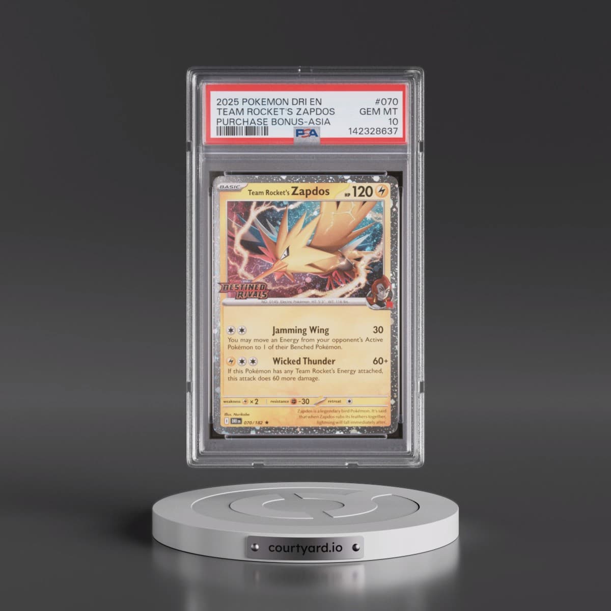 2025 Pokémon Dri EN-Destined Rivals #070 Team Rocket's Zapdos - Purchase Bonus-Asia (PSA 10 GEM MINT)