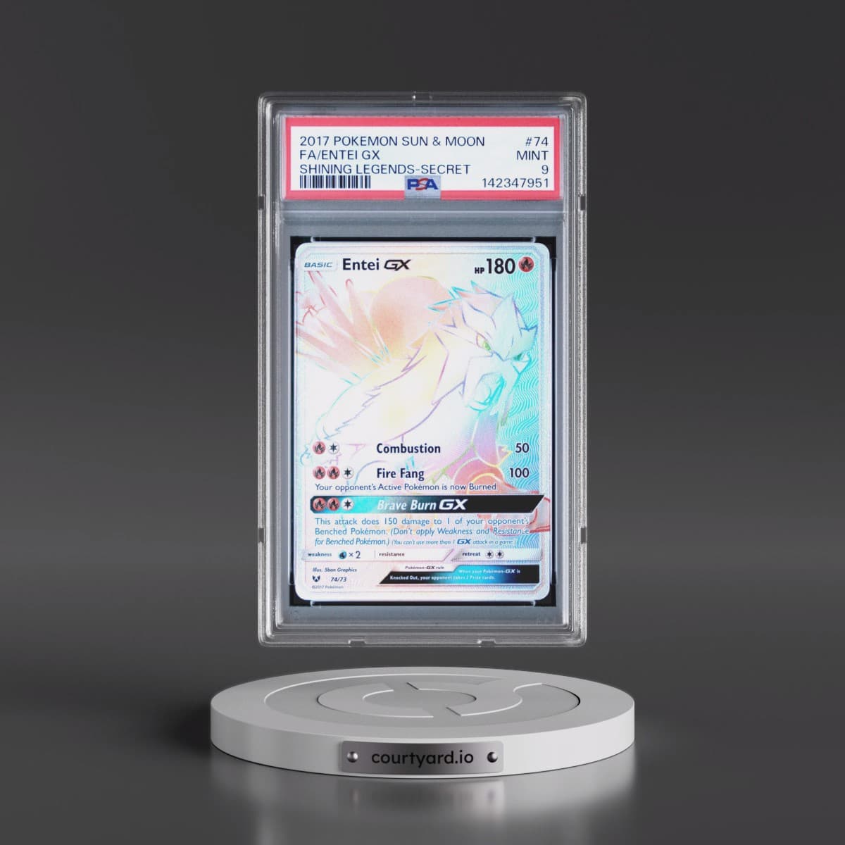 2017 Pokémon Sun & Moon Shining Legends #74 Entei GX - Holo Full Art Secret (PSA 9 MINT)