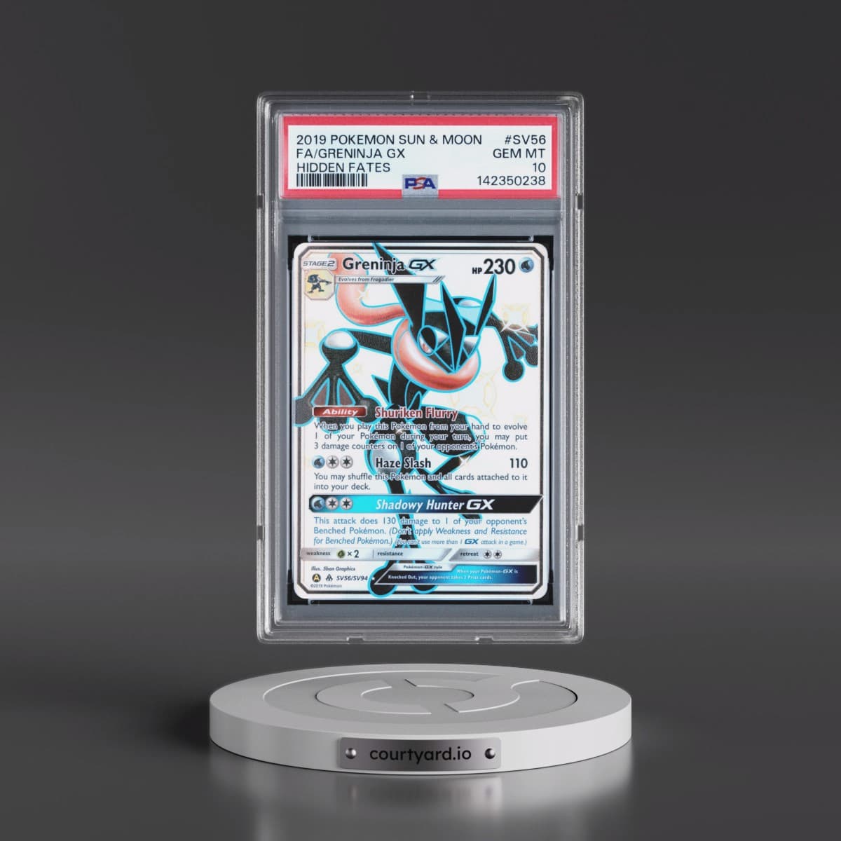 2019 Pokémon Sun & Moon Hidden Fates #SV56 Greninja GX - Holo Full Art (PSA 10 GEM MINT)