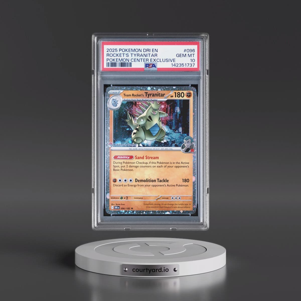 2025 Pokémon Dri EN-Destined Rivals #096 Team Rocket's Tyranitar - Pokemon Center Exclusive (PSA 10 GEM MINT)