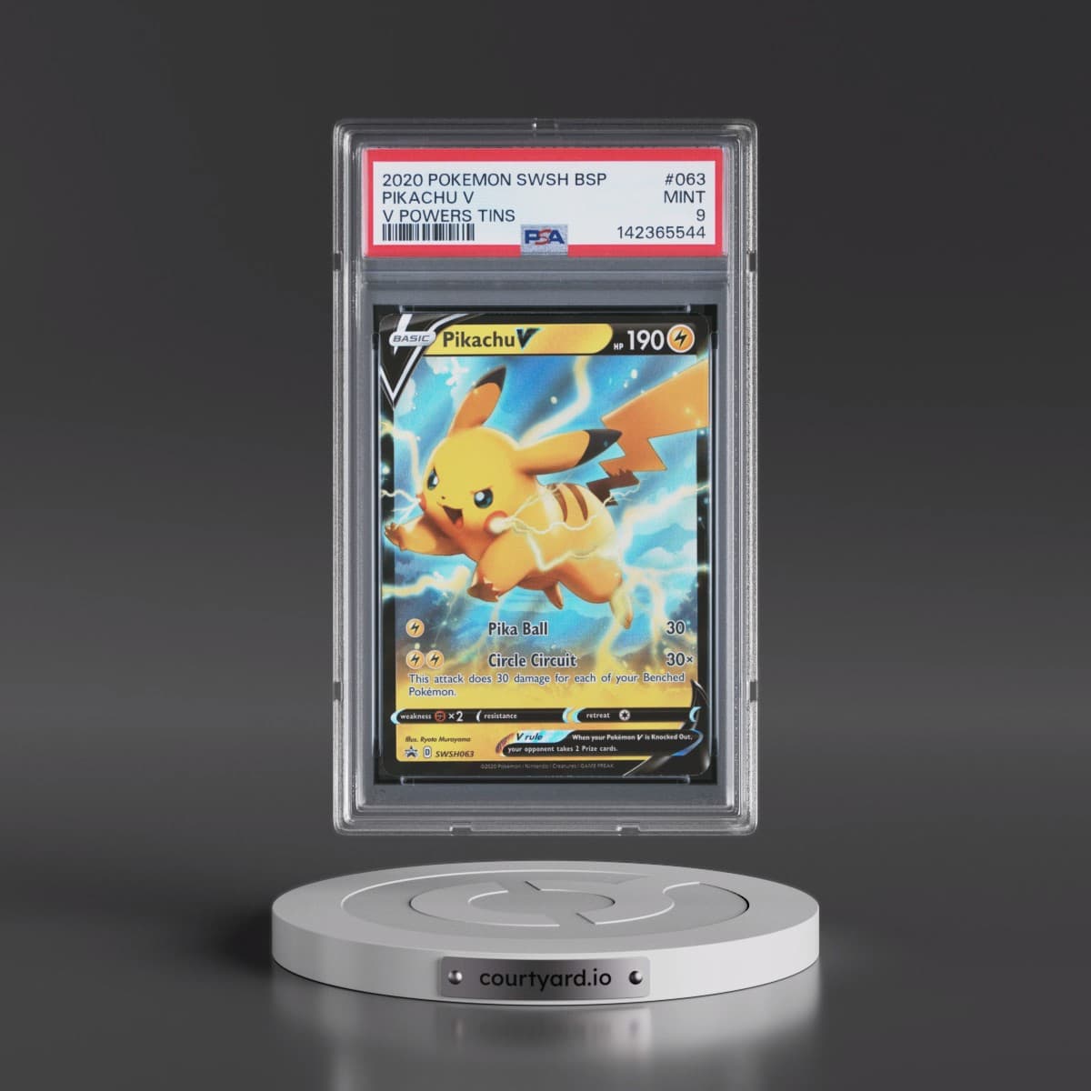 2020 Pokémon Swsh Black Star Promo #063 Pikachu V - Holo V Powers Tins (PSA 9 MINT)