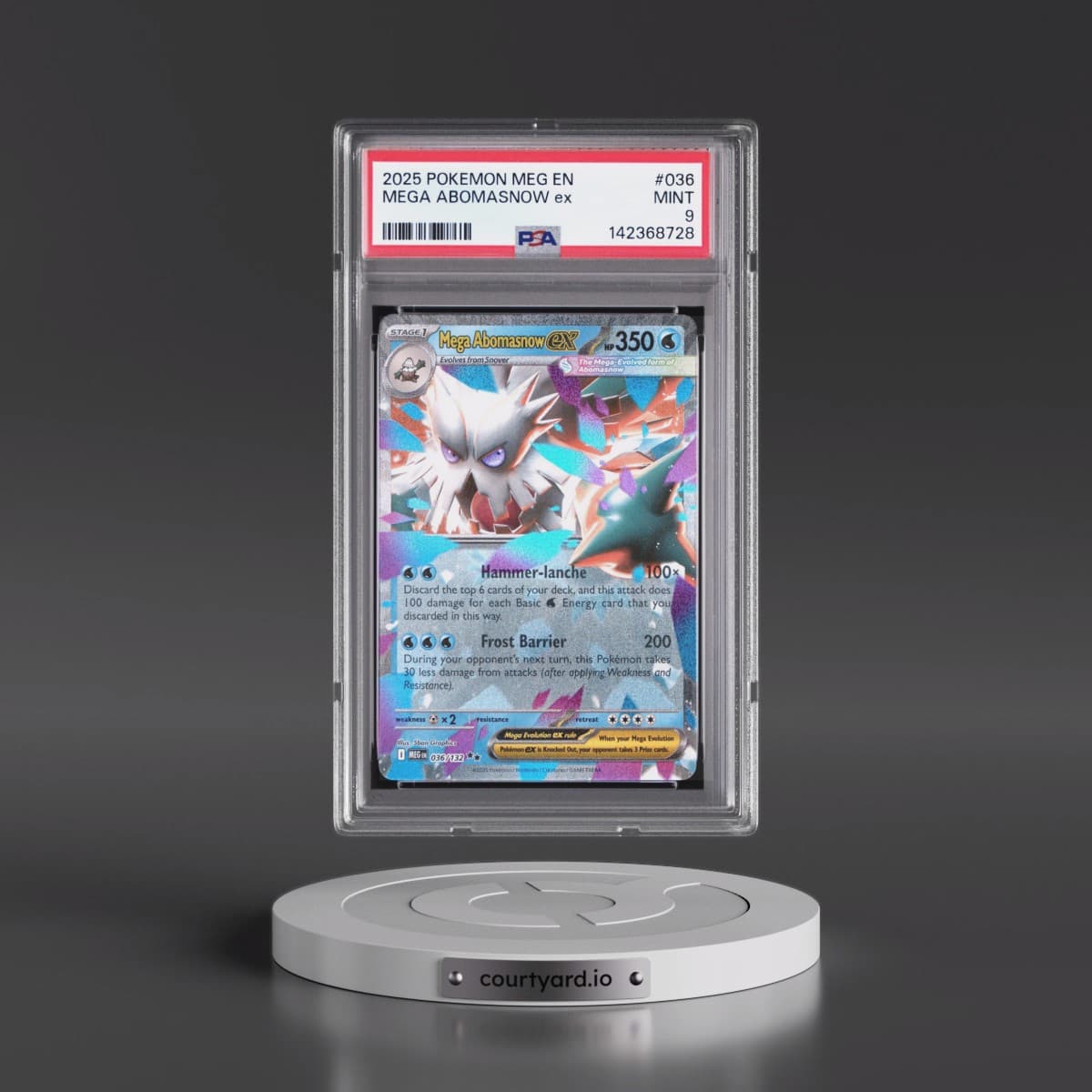 2025 Pokémon Meg EN-Mega Evolution #036 Mega Abomasnow EX - Holo (PSA 9 MINT)