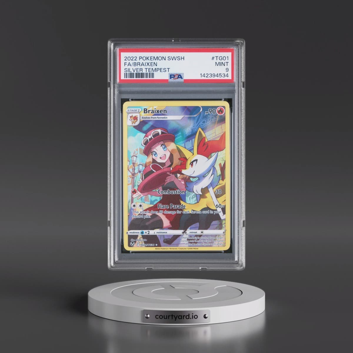 2022 Pokémon Sword & Shield Silver Tempest #TG01 Braixen - Full Art (PSA 9 MINT)