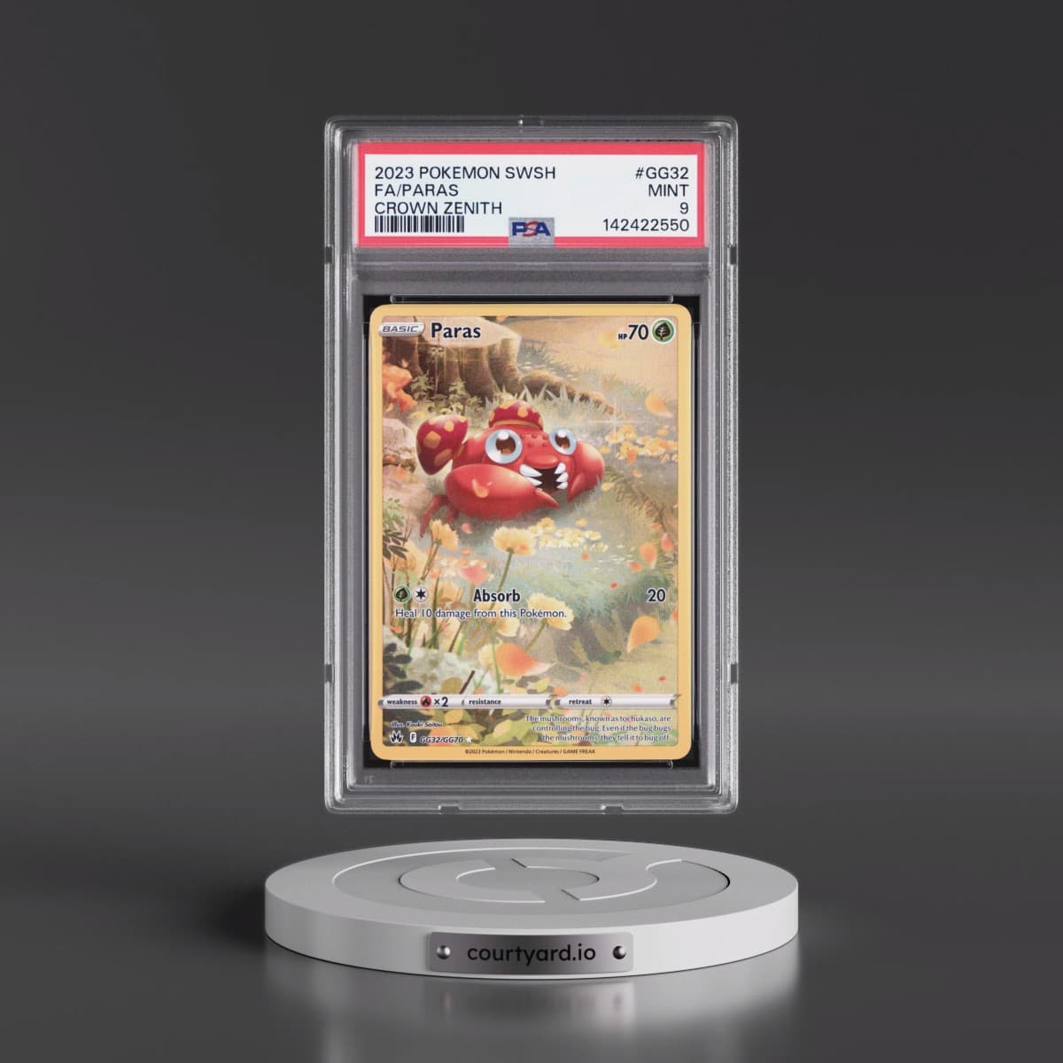 2023 Pokémon Sword and Shield Crown Zenith #GG32 Paras - Full Art (PSA 9 MINT)