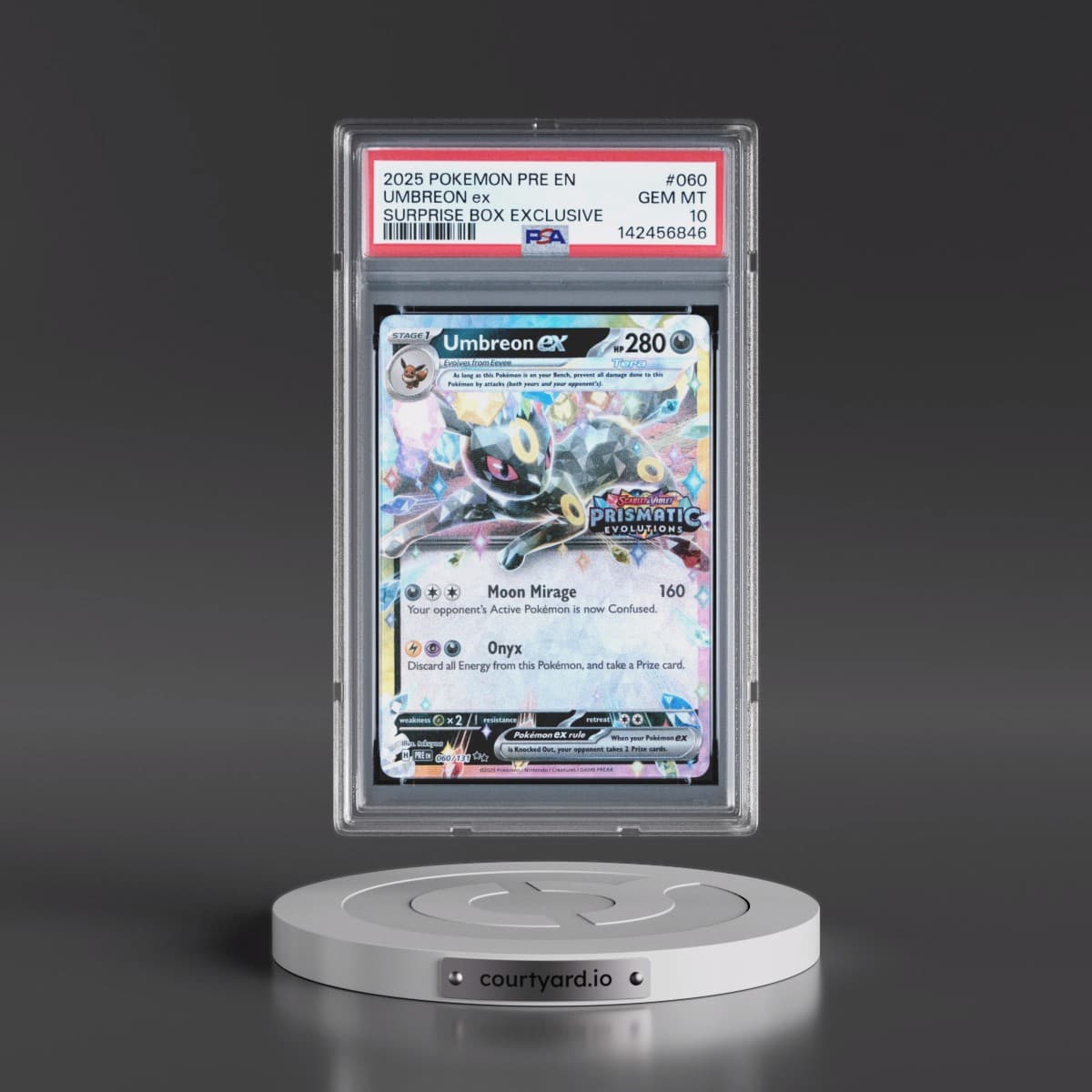 2025 Pokémon Pre EN-Prismatic Evolutions #060 Umbreon EX - Holo Surprise Box Exclusive (PSA 10 GEM MINT)