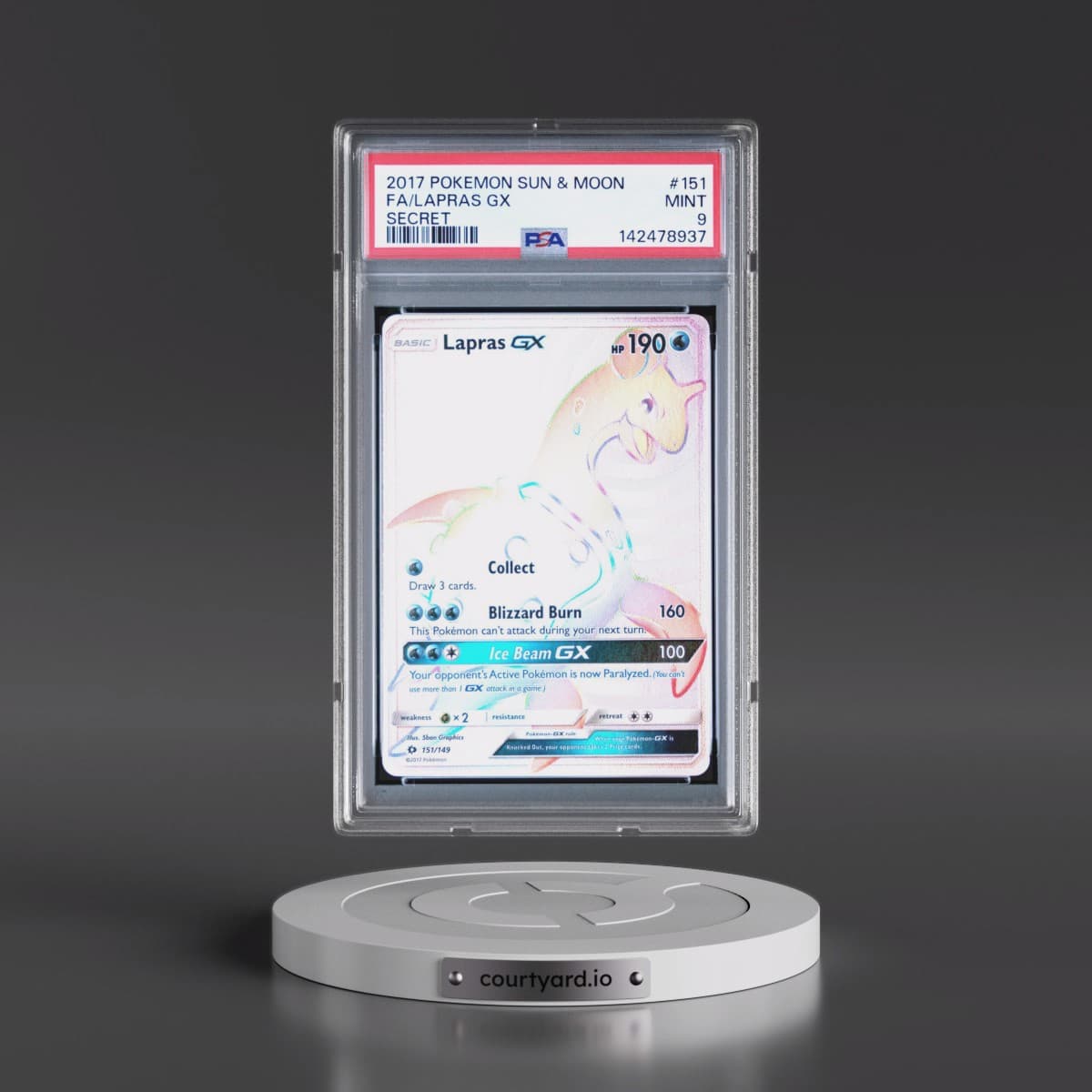 2017 Pokémon Sun & Moon #151 Lapras GX - Holo Full Art Secret (PSA 9 MINT)