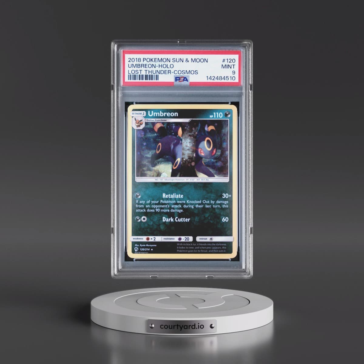 2018 Pokémon Sun & Moon Lost Thunder #120 Umbreon - Holo Cosmos (PSA 9 MINT)