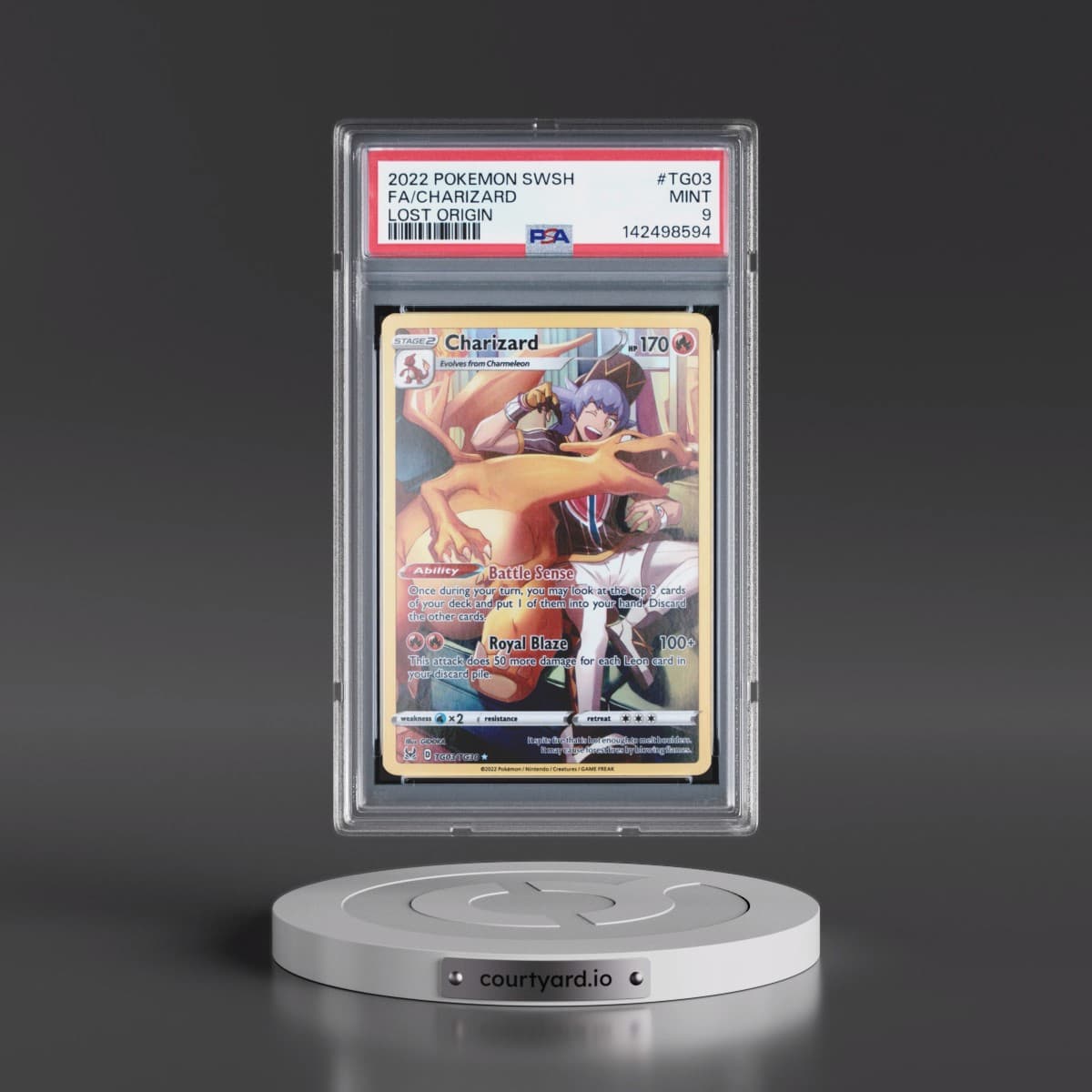 2022 Pokémon Sword & Shield Lost Origin #TG03 Charizard - Full Art (PSA 9 MINT)