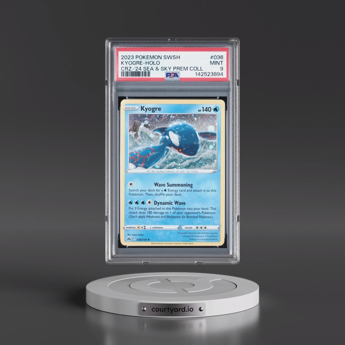 2023 Pokémon Sword and Shield Crown Zenith #036 Kyogre - Holo 2024 Sea & Sky Premium Collection (PSA 9 MINT)