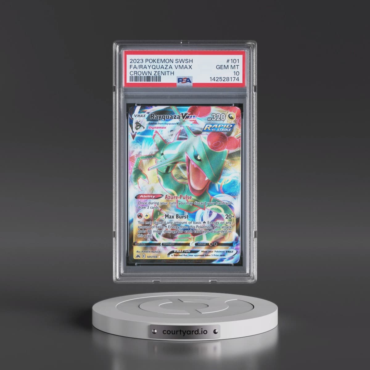 2023 Pokémon Sword and Shield Crown Zenith #101 Rayquaza Vmax - Full Art (PSA 10 GEM MINT)