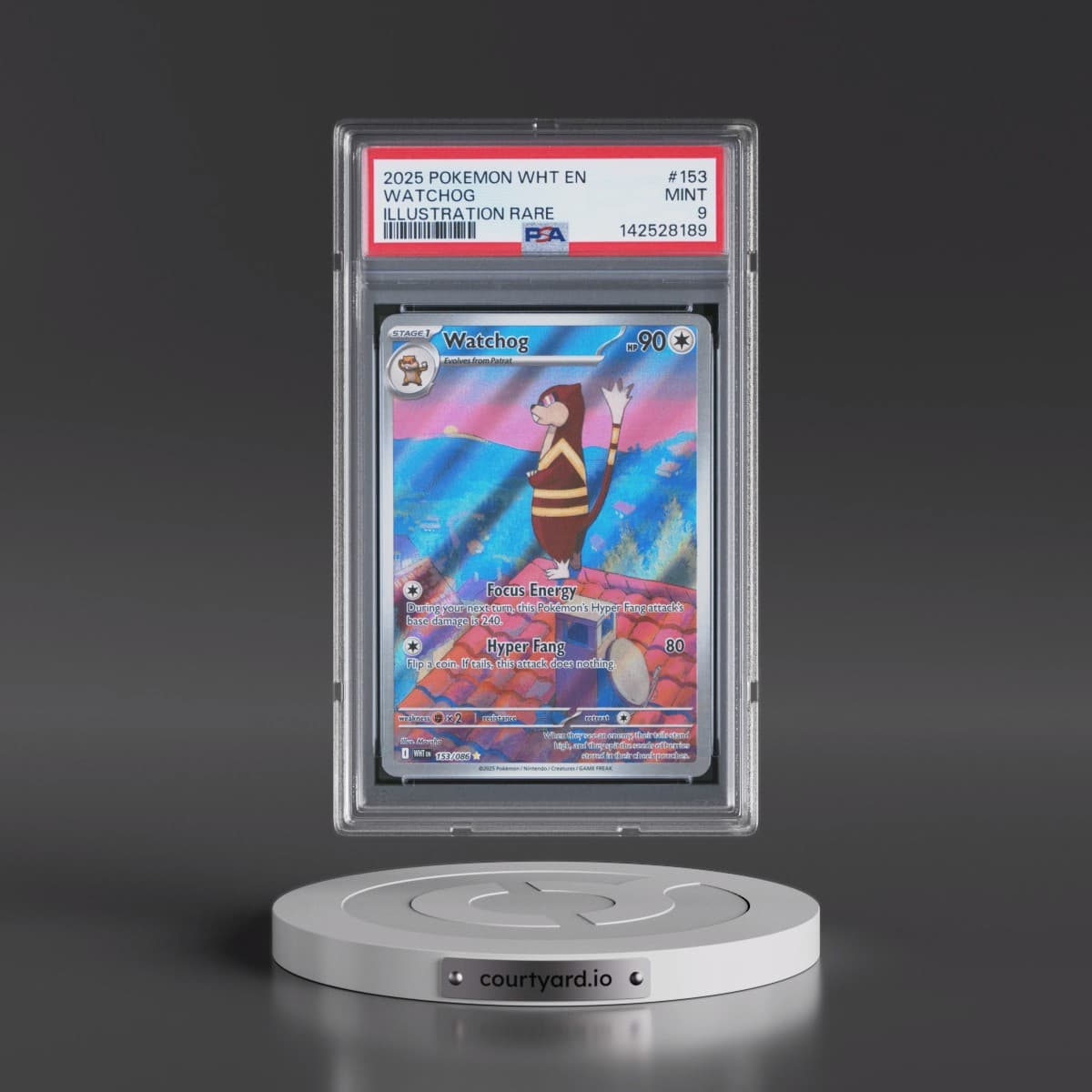 2025 Pokémon Wht EN-White Flare #153 Watchog - Illustration Rare (PSA 9 MINT)