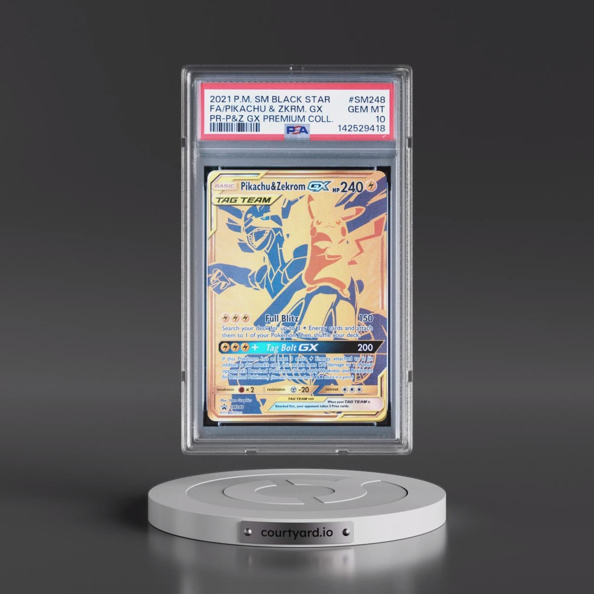 2021 Pokémon SM Black Star Promo #SM248 Pikachu & Zekrom GX - Holo Full Art Pikachu & Zekrom GX Premium Collection (PSA 10 GEM MINT)