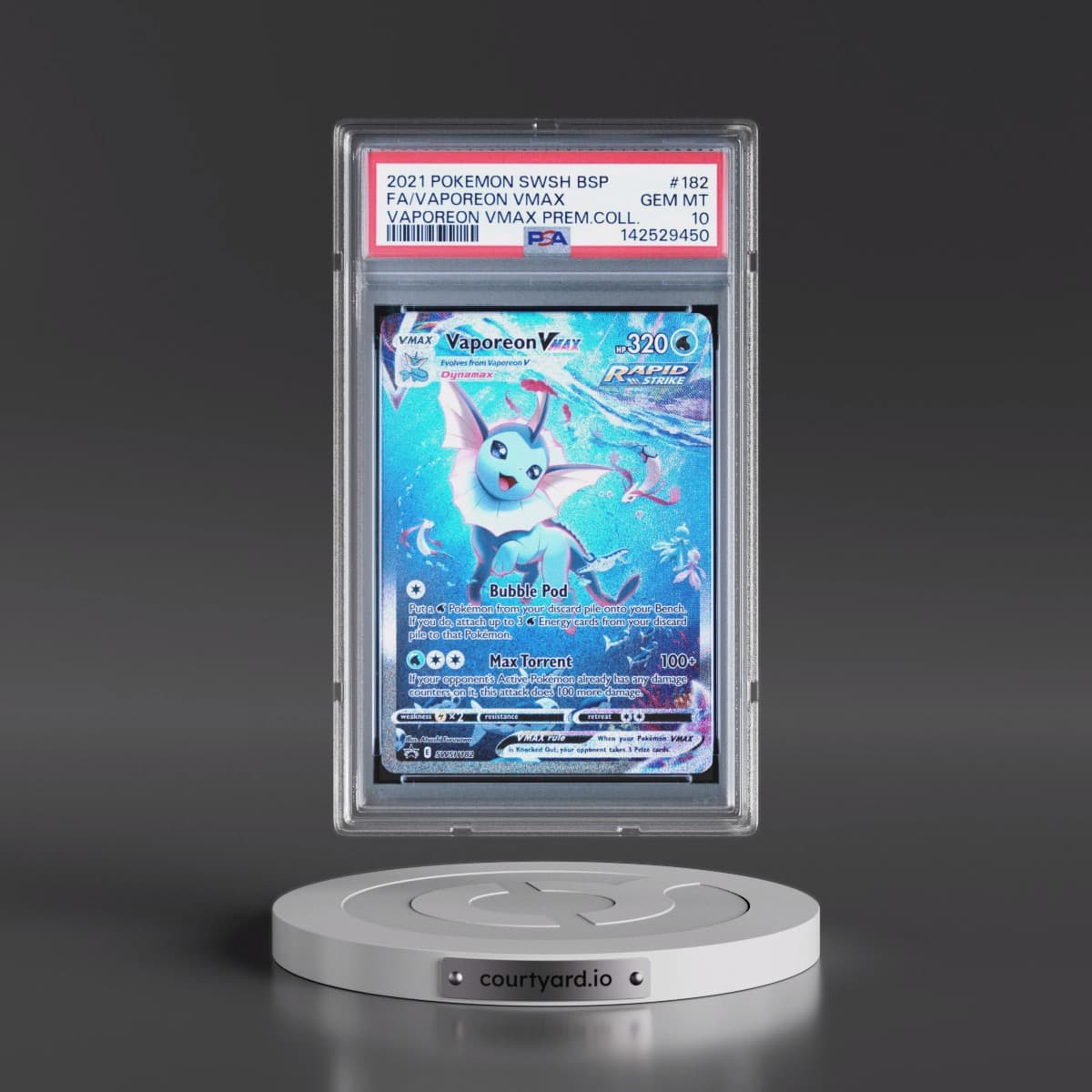 2021 Pokémon Swsh Black Star Promo #182 Vaporeon Vmax - Full Art Vaporeon Vmax Premium Collection (PSA 10 GEM MINT)