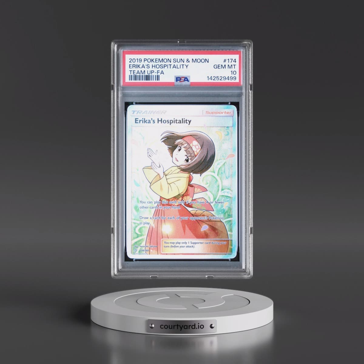 2019 Pokémon Sun & Moon Team Up #174 Erika's Hospitality - Full Art (PSA 10 GEM MINT)
