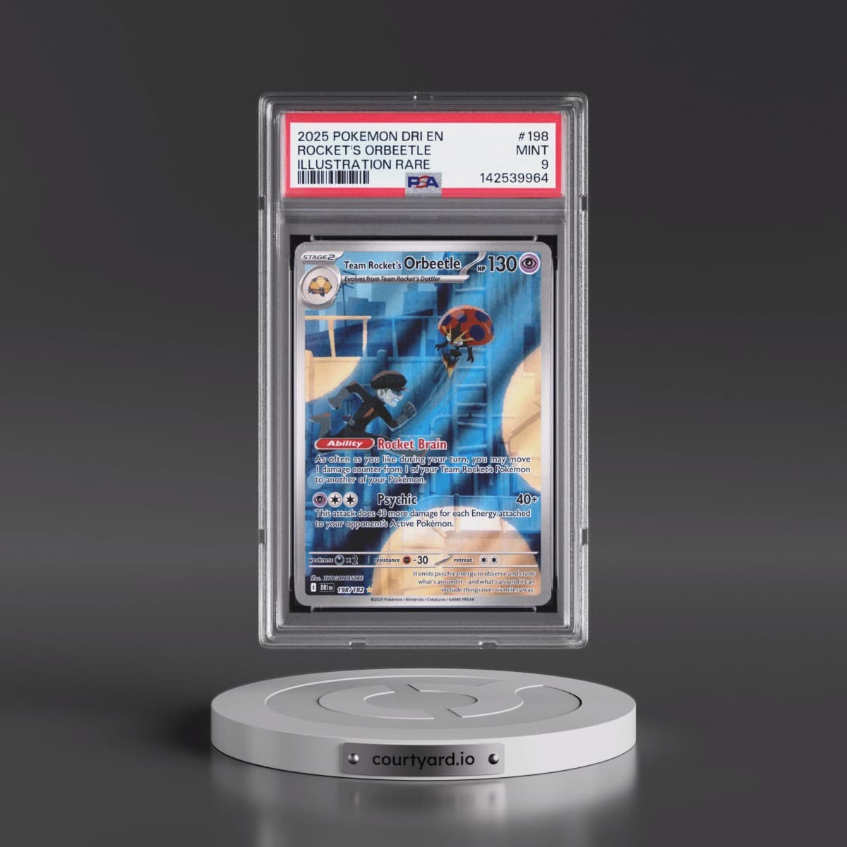 2025 Pokémon Dri EN-Destined Rivals #198 Team Rocket's Orbeetle - Illustration Rare (PSA 9 MINT)