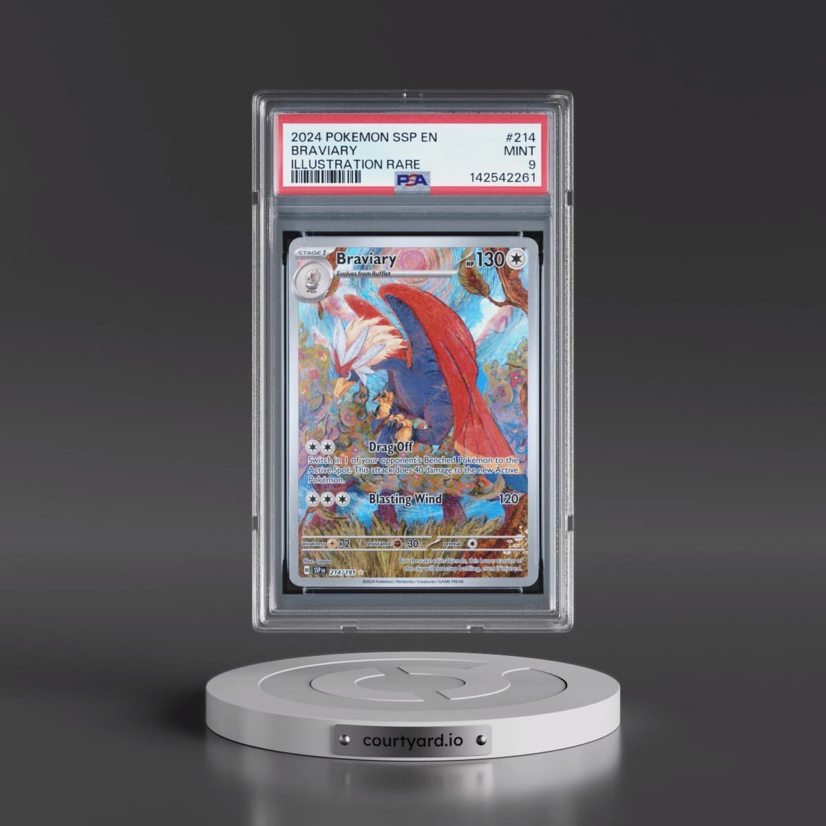 2024 Pokémon Ssp EN-Surging Sparks #214 Braviary - Illustration Rare (PSA 9 MINT)