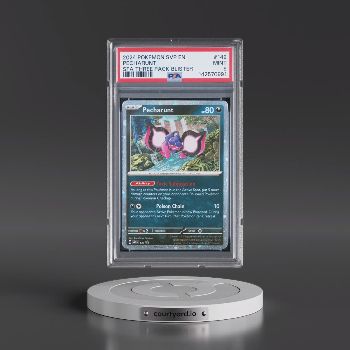 2024 Pokémon Svp EN-SV Black Star Promo #149 Pecharunt - Shrouded Fable Three Pack Blisters (PSA 9 MINT)