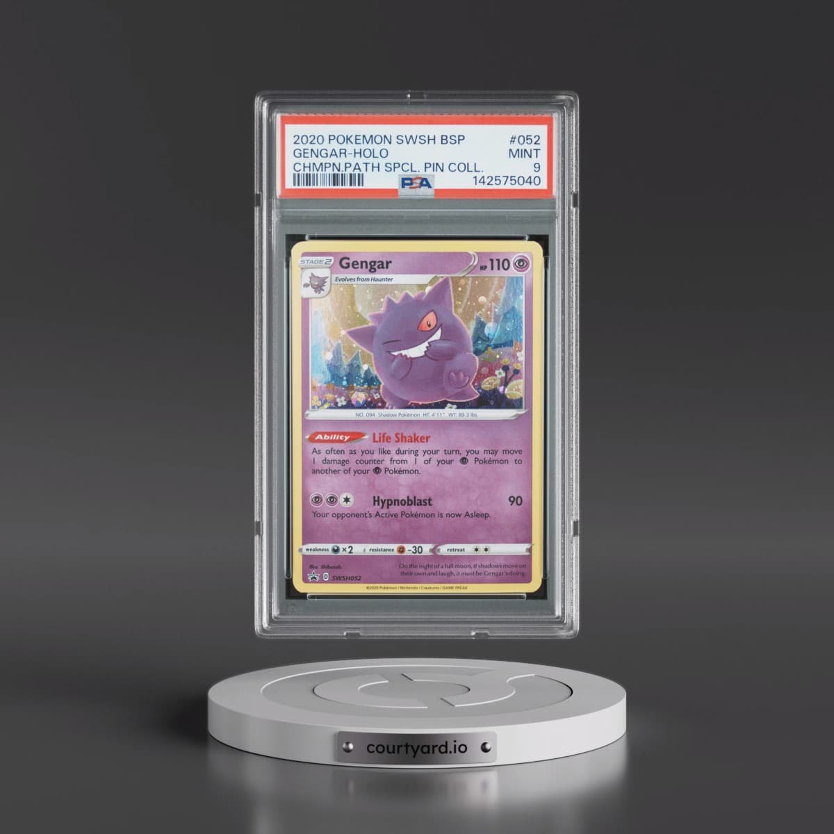 2020 Pokémon Swsh Black Star Promo #052 Gengar - Holo Champion's Path Special Pin Collection (PSA 9 MINT)