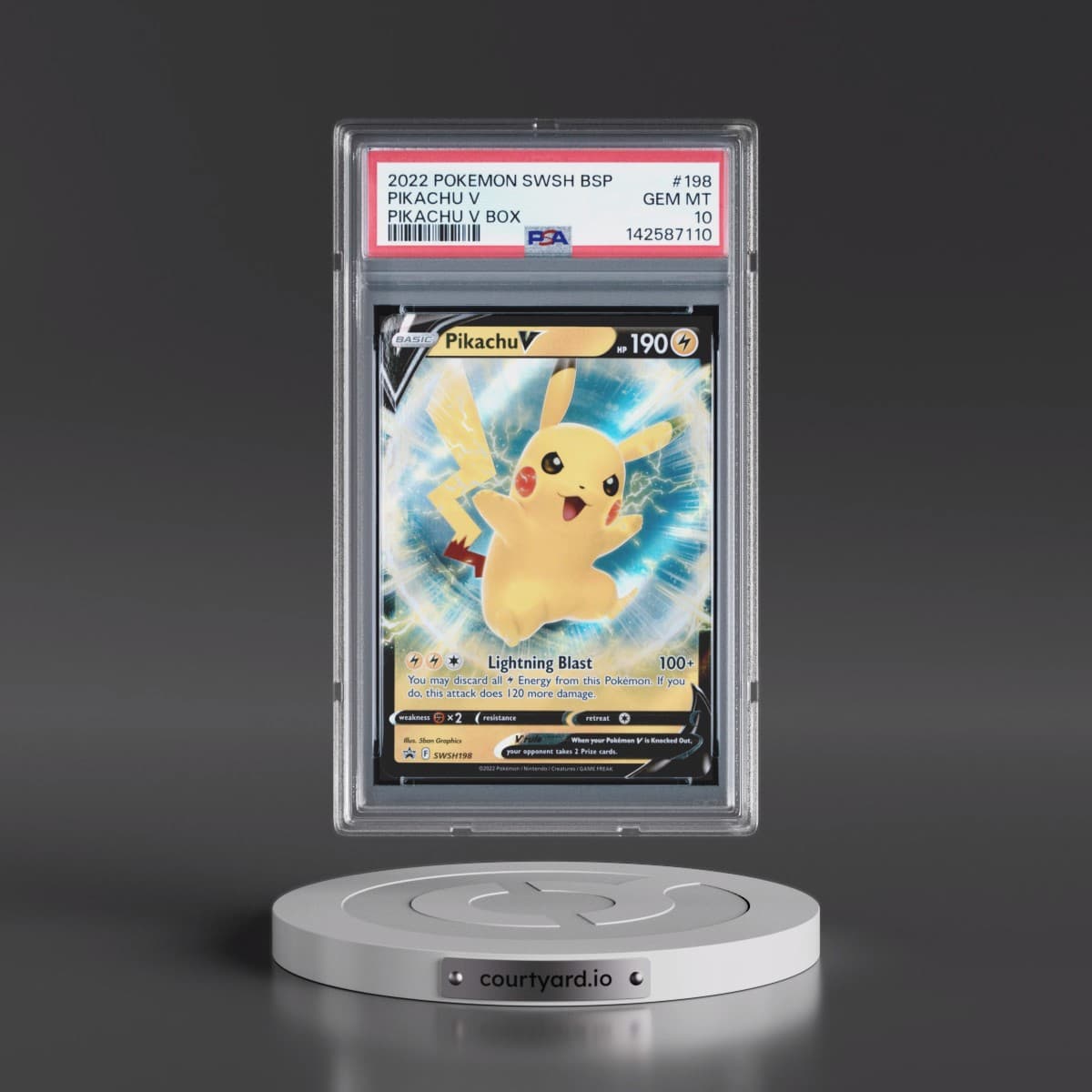 2022 Pokémon Swsh Black Star Promo #198 Pikachu V - Holo Pikachu V Box (PSA 10 GEM MINT)